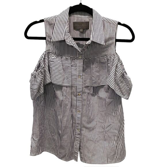 Sunday in Brooklyn Anthropologie Striped Blouse Scilla Cold Shoulder Button XS - Picture 1 of 7